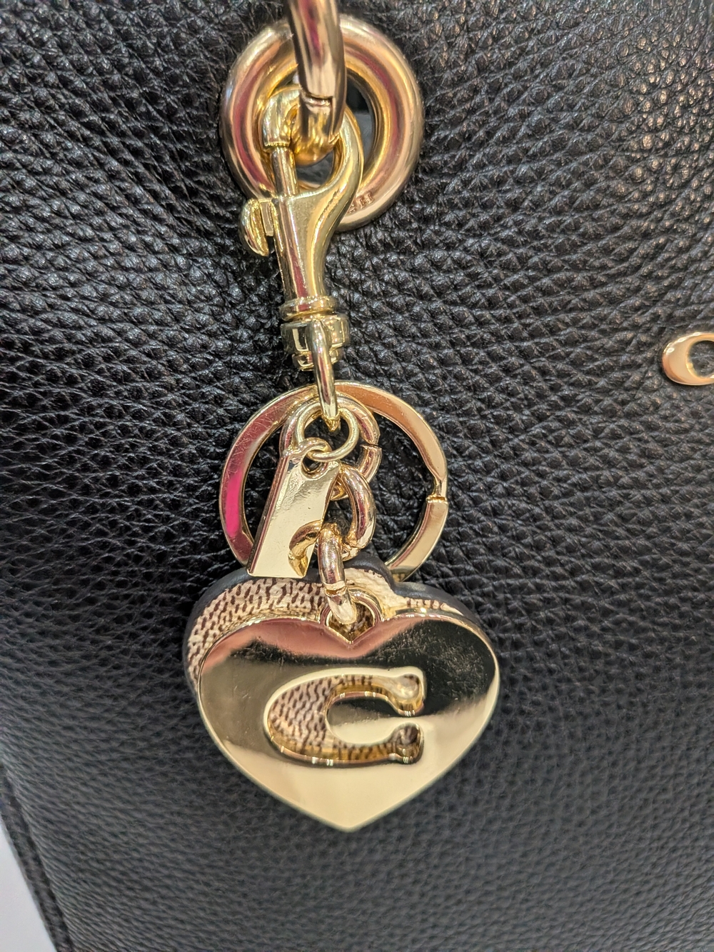 Gold Metal Heart C Keychain Bag Charm